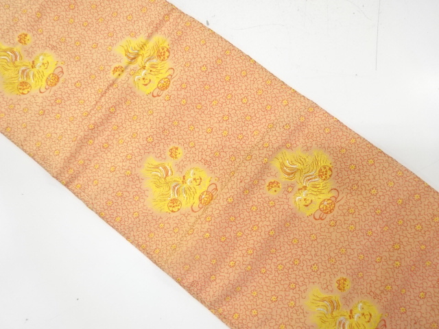 アンティーク　狆に毬模様織り出し名古屋帯（着用可）